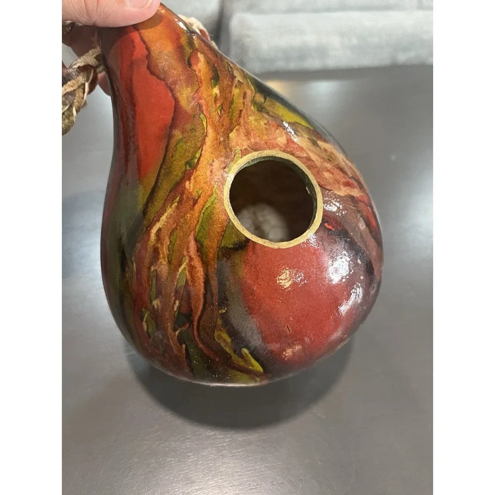 Handpainted Gourd Birdhouse Hanging Decor Earth Tones